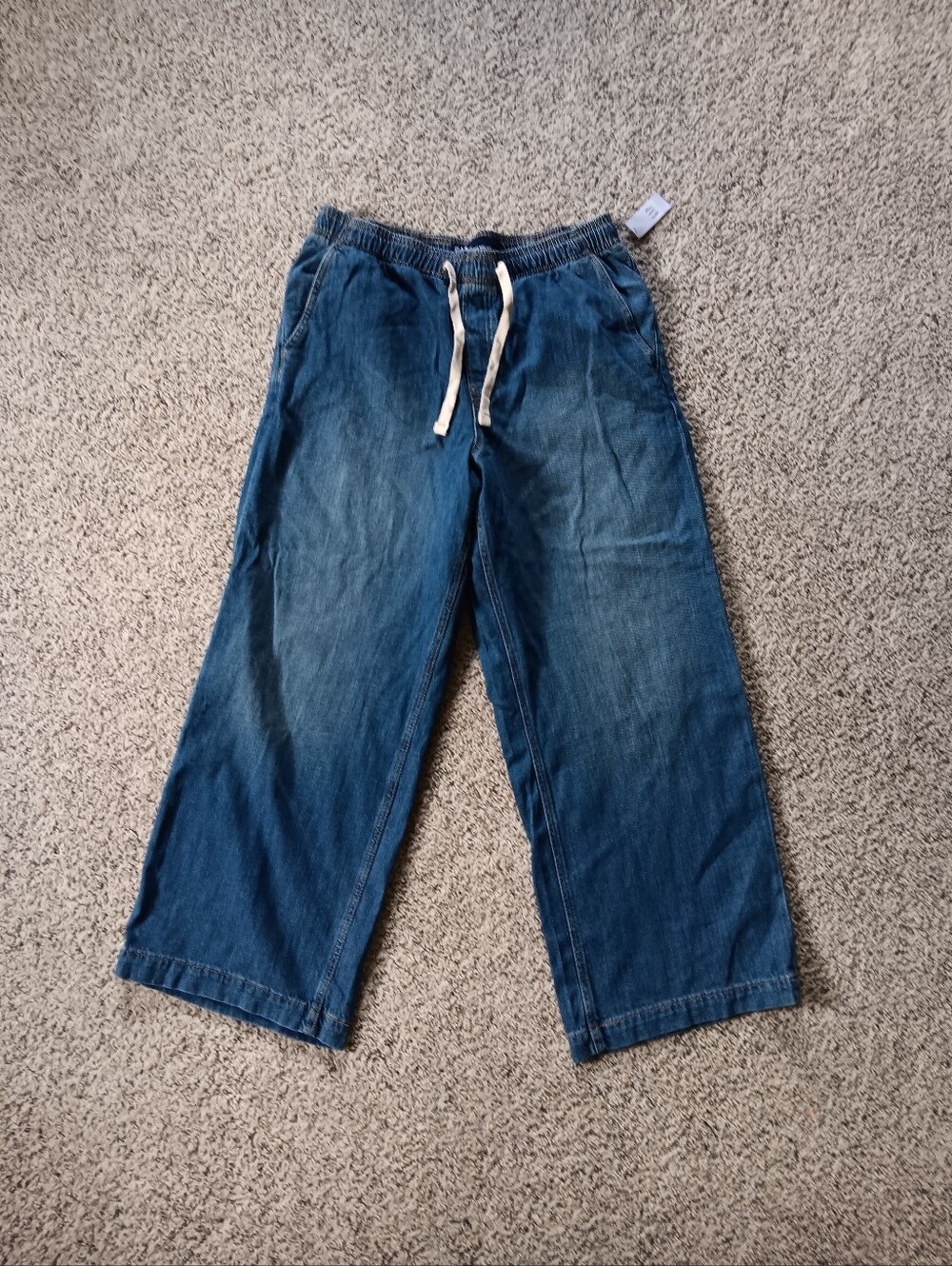 NWT GAP Wide Leg High Rise Elastic Drawstring Jeans Medium Blue Casual - Picture 2 of 5